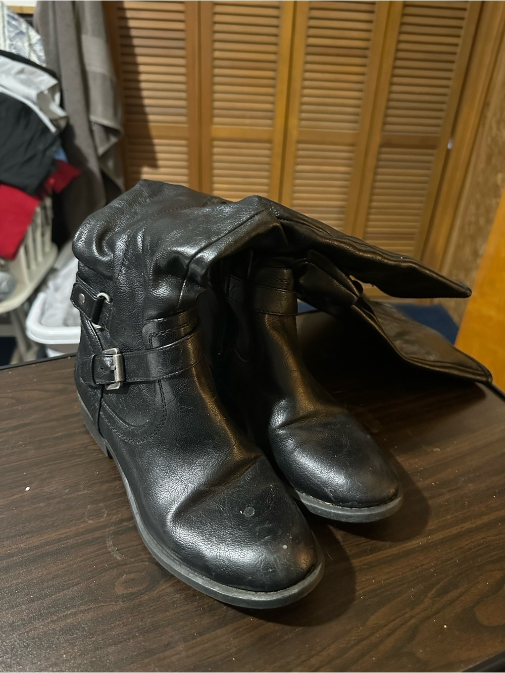 Black Leather Buckle over the knee Boots